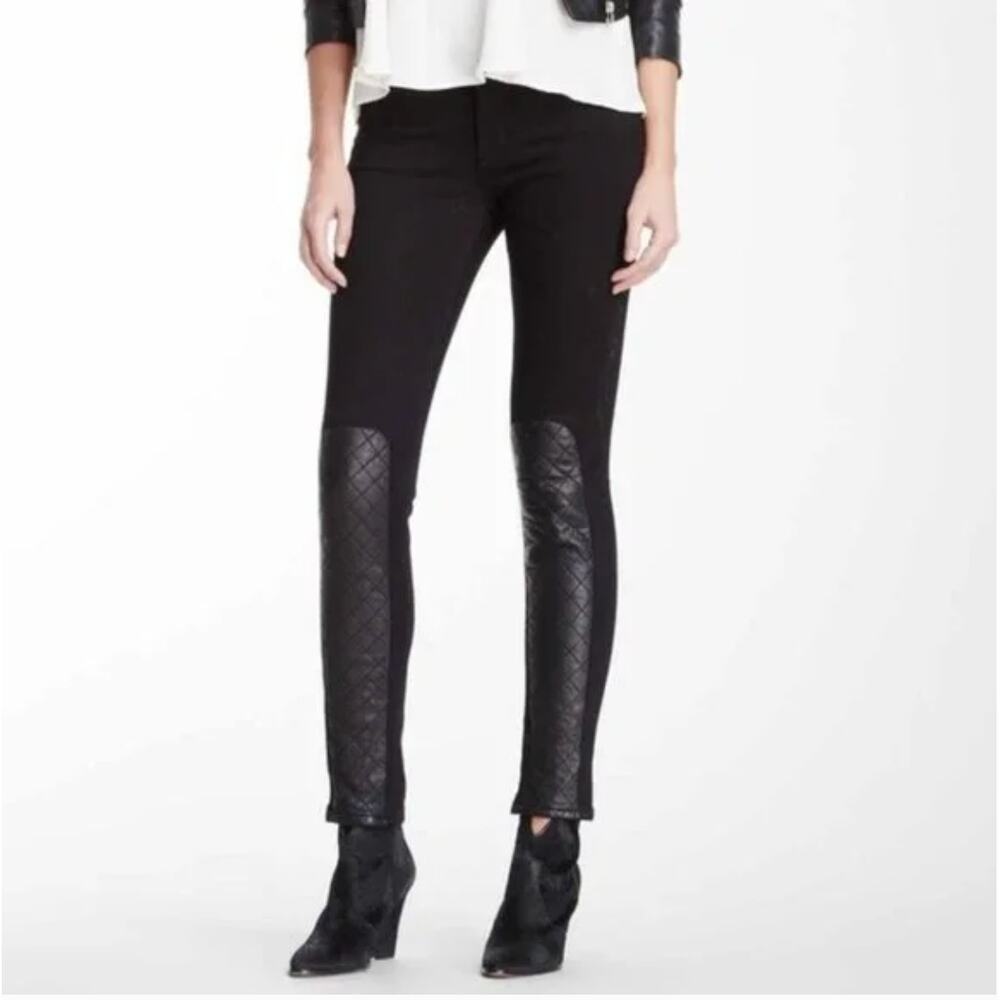 Joe's Jeans Corah Black Quilted Leather Knee Panel The Skinny Leg Jeans Size 29 - Picture 1 of 10